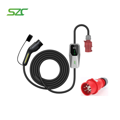Chargeur de véhicule électrique portable 3 phases Type2 GBT Type1 pour voiture électrique avec câble de 5 m SZC 11kW 22kW prise industrielle facile à transporter
